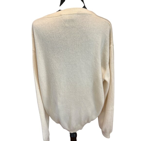 Men’s 100% Cashmere Cream Brown Argyle V-Neck Grandpacore Sweater - Picture 8 of 9